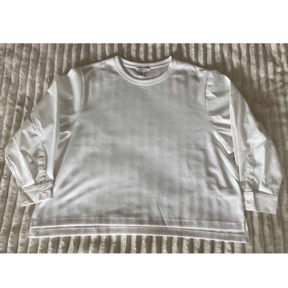Athleta Harlow Hybrid NWT White Long Sleeve Top Puff Sleeve Button Cuff Size 2X